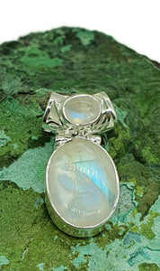 Rainbow Moonstone Pendant, Sterling Silver, Oval Shape, Goddess Gemstone - GemzAustralia 