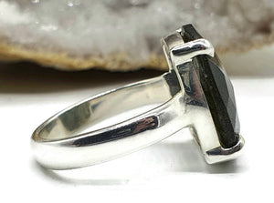 Labradorite Ring, Size 6.75, Sterling Silver, Checkerboard faceted, Square Shape - GemzAustralia 