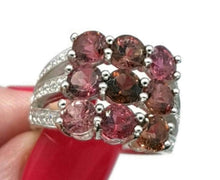 Load image into Gallery viewer, Pink Tourmaline Ring, 925 Sterling Silver, Nine stone Ring, Heart Chakra - GemzAustralia 