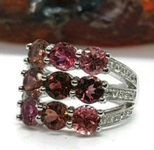 Load image into Gallery viewer, Pink Tourmaline Ring, 925 Sterling Silver, Nine stone Ring, Heart Chakra - GemzAustralia 
