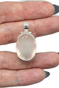 Rose Quartz Pendant, 24 Carats, Sterling Silver, Oval Faceted, Love Stone - GemzAustralia 