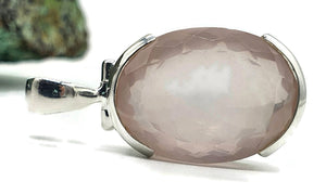 Rose Quartz Pendant, 24 Carats, Sterling Silver, Oval Faceted, Love Stone - GemzAustralia 