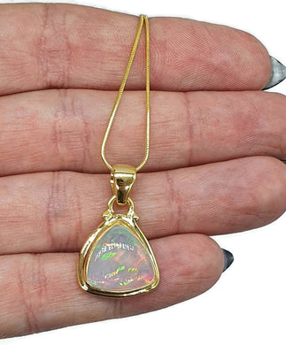 Solid Ethiopian Opal Pendant, Sterling Silver, 18K Gold Plated, October Birthstone - GemzAustralia 