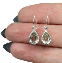 Load image into Gallery viewer, Prasiolite Earrings, Pear Faceted, Green Amethyst Gemstone, Sterling Silver, Bezel Set - GemzAustralia 