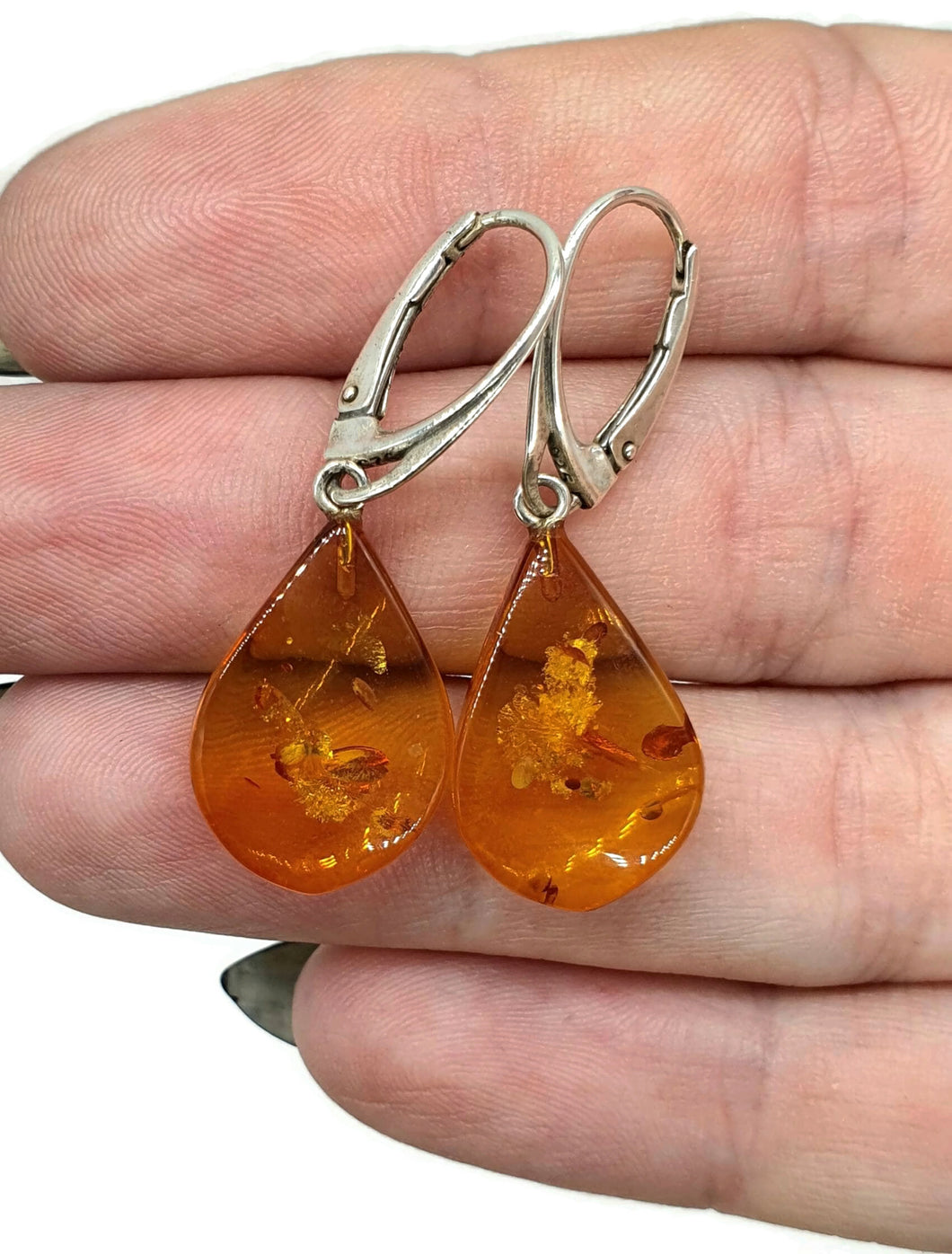 Baltic Amber Earrings, Pear Shaped, 50 million years old, Sterling Silver, Fossilized - GemzAustralia 