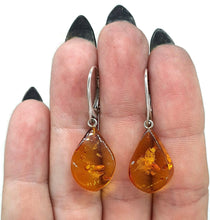 Load image into Gallery viewer, Baltic Amber Earrings, Pear Shaped, 50 million years old, Sterling Silver, Fossilized - GemzAustralia 