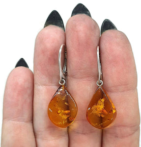 Baltic Amber Earrings, Pear Shaped, 50 million years old, Sterling Silver, Fossilized - GemzAustralia 