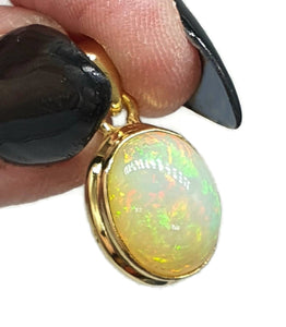 Oval Ethiopian Opal Pendant, Sterling Silver, 18K Gold Plated, October Birthstone - GemzAustralia 