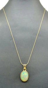 Oval Ethiopian Opal Pendant, Sterling Silver, 18K Gold Plated, October Birthstone - GemzAustralia 
