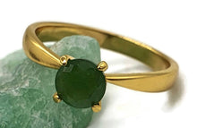 Load image into Gallery viewer, Jade Solitaire Ring, Size 8, Sterling Silver, 18k Gold Electroplated - GemzAustralia 