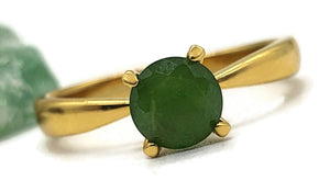 Jade Solitaire Ring, Size 8, Sterling Silver, 18k Gold Electroplated - GemzAustralia 