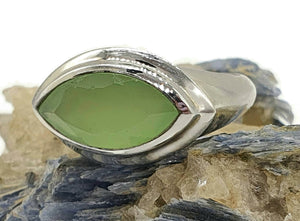 Aventurine Ring, Size 8, Sterling Silver, Marquise Shaped, Side Set Stone, Shimmering - GemzAustralia 