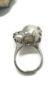 Baroque Pearl Ring, Size 8, Sterling Silver, Adjustable, Giant Flameball Fireball Pearl - GemzAustralia 
