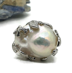 Baroque Pearl Ring, Size 8, Sterling Silver, Adjustable, Giant Flameball Fireball Pearl - GemzAustralia 