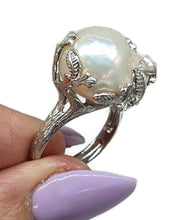 Load image into Gallery viewer, Baroque Pearl Ring, Size 8, Sterling Silver, Adjustable, Giant Flameball Fireball Pearl - GemzAustralia 