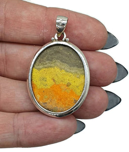 Eclipse Jasper Pendant, Bumblebee Jasper, Sterling Silver, Oval Shape - GemzAustralia 