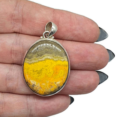 Eclipse Jasper Pendant, Bumblebee Jasper, Sterling Silver, Oval Shape - GemzAustralia 