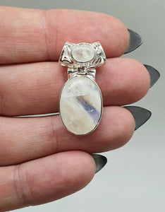 Rainbow Moonstone Pendant, Sterling Silver, Oval Shape, Goddess Gemstone - GemzAustralia 