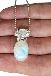 Rainbow Moonstone Pendant, Sterling Silver, Oval Shape, Goddess Gemstone - GemzAustralia 