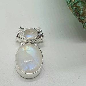 Rainbow Moonstone Pendant, Sterling Silver, Oval Shape, Goddess Gemstone - GemzAustralia 