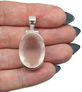 Rose Quartz Pendant, 24 Carats, Sterling Silver, Oval Faceted, Love Stone - GemzAustralia 