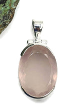 Load image into Gallery viewer, Rose Quartz Pendant, 24 Carats, Sterling Silver, Oval Faceted, Love Stone - GemzAustralia 