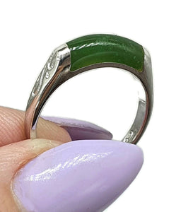 Canadian Nephrite Jade Bar Ring, Size 8, Sterling Silver, British Columbia Green Jade - GemzAustralia 