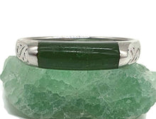 Load image into Gallery viewer, Canadian Nephrite Jade Bar Ring, Size 8, Sterling Silver, British Columbia Green Jade - GemzAustralia 