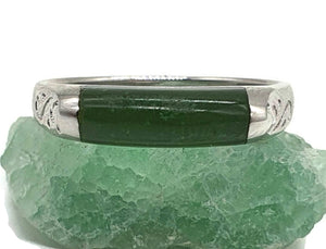 Canadian Nephrite Jade Bar Ring, Size 8, Sterling Silver, British Columbia Green Jade - GemzAustralia 