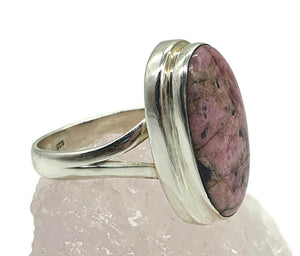 Rhodonite & Black Manganese Ring, Size 9, Sterling Silver, Pink Manganese - GemzAustralia 