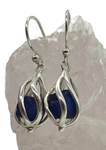 September Birthstone Earrings, Raw Sapphire Cage Earrings, Sterling Silver - GemzAustralia 