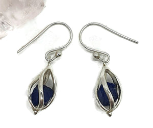 September Birthstone Earrings, Raw Sapphire Cage Earrings, Sterling Silver - GemzAustralia 