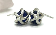 Load image into Gallery viewer, September Birthstone Earrings, Raw Sapphire Cage Earrings, Sterling Silver - GemzAustralia 