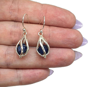 September Birthstone Earrings, Raw Sapphire Cage Earrings, Sterling Silver - GemzAustralia 