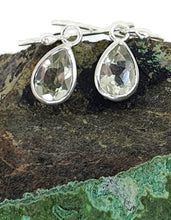 Load image into Gallery viewer, Prasiolite Earrings, Pear Faceted, Green Amethyst Gemstone, Sterling Silver, Bezel Set - GemzAustralia 