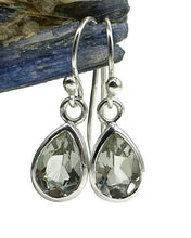 Load image into Gallery viewer, Prasiolite Earrings, Pear Faceted, Green Amethyst Gemstone, Sterling Silver, Bezel Set - GemzAustralia 