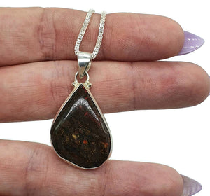 Red Ammolite Pendant, Sterling Silver, Teardrop Shaped, Opal like Gemstone - GemzAustralia 