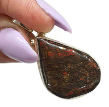 Load image into Gallery viewer, Red Ammolite Pendant, Sterling Silver, Teardrop Shaped, Opal like Gemstone - GemzAustralia 