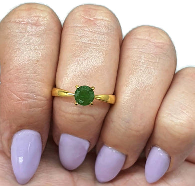 Jade Solitaire Ring, Size 8, Sterling Silver, 18k Gold Electroplated - GemzAustralia 