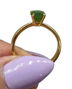 Jade Solitaire Ring, Size 8, Sterling Silver, 18k Gold Electroplated - GemzAustralia 