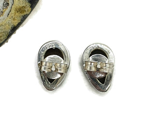 Ammolite Stud Earrings, Sterling Silver, Pear Shaped, Fossilized Shells of Ammonites - GemzAustralia 