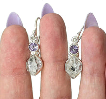 Load image into Gallery viewer, Herkimer Diamond &amp; Amethyst Earrings, April &amp; February Birthstones, Sterling Silver - GemzAustralia 