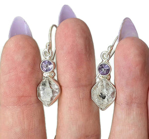 Herkimer Diamond & Amethyst Earrings, April & February Birthstones, Sterling Silver - GemzAustralia 