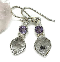 Load image into Gallery viewer, Herkimer Diamond &amp; Amethyst Earrings, April &amp; February Birthstones, Sterling Silver - GemzAustralia 