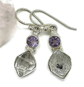 Herkimer Diamond & Amethyst Earrings, April & February Birthstones, Sterling Silver - GemzAustralia 