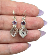 Load image into Gallery viewer, Herkimer Diamond &amp; Amethyst Earrings, April &amp; February Birthstones, Sterling Silver - GemzAustralia 