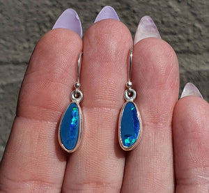 Australian Opal Earrings, Sterling Silver, Blue Opal, Lucky Stone, Hope Stone - GemzAustralia 