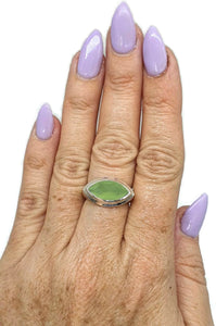 Aventurine Ring, Size 8, Sterling Silver, Marquise Shaped, Side Set Stone, Shimmering - GemzAustralia 