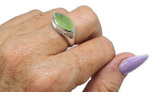 Aventurine Ring, Size 8, Sterling Silver, Marquise Shaped, Side Set Stone, Shimmering - GemzAustralia 