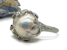 Load image into Gallery viewer, Baroque Pearl Ring, Size 8, Sterling Silver, Adjustable, Giant Flameball Fireball Pearl - GemzAustralia 